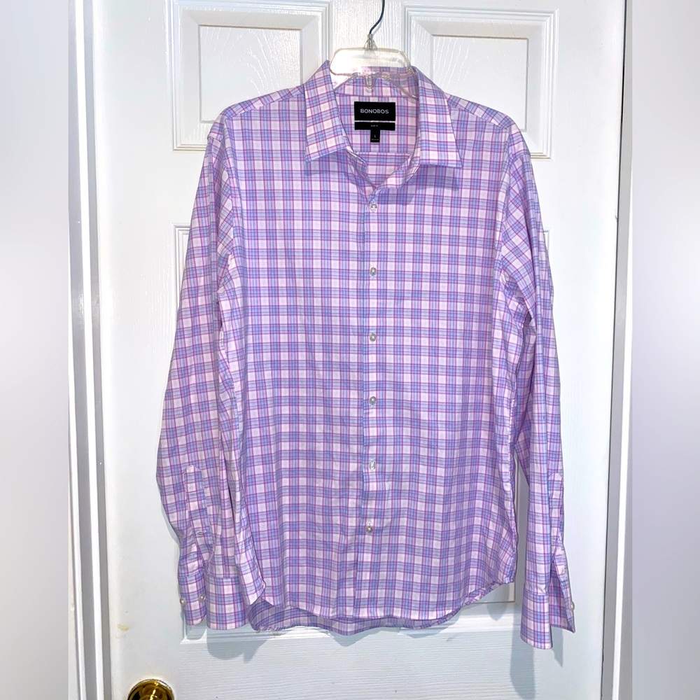 Bonobos plaid nylon slim fit dress shirt. Size L. NWOT